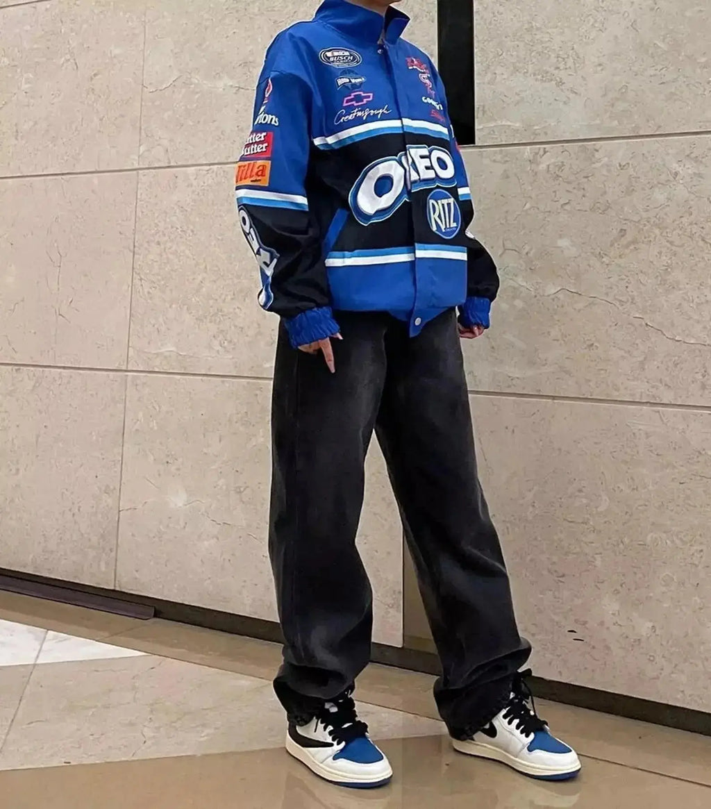 F1 Biker Racing Streetwear Embroidered Bomber Jacket - Speedxcrafts