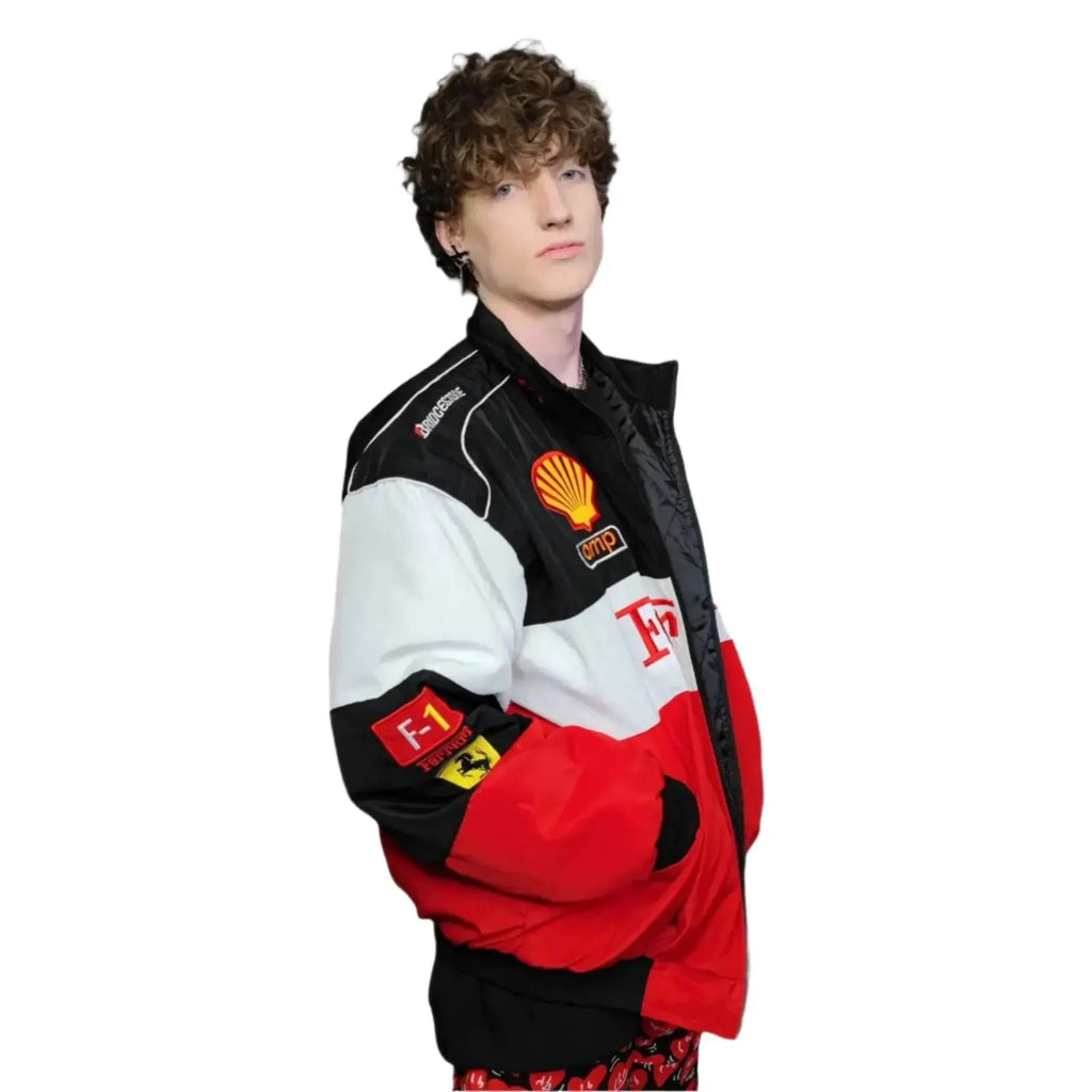 Ferrari F1 Multi Patch Embroidered Racing Jacket - Speedxcrafts