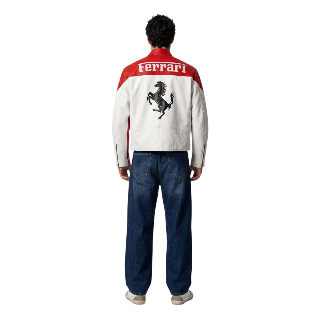 Ferrari F1 Vintage Leather Jacket - White Edition