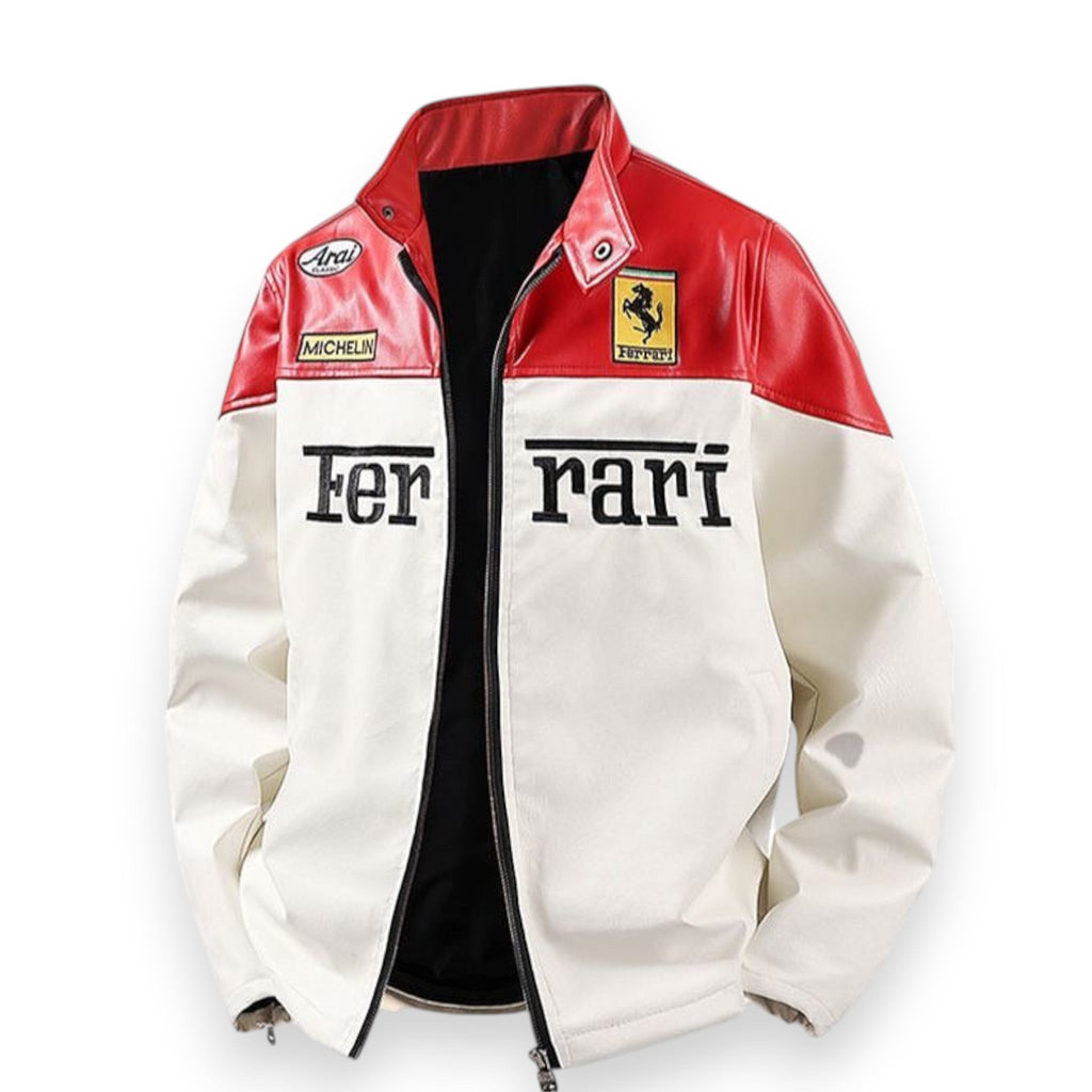 Ferrari White & Red Genuine Leather Jacket