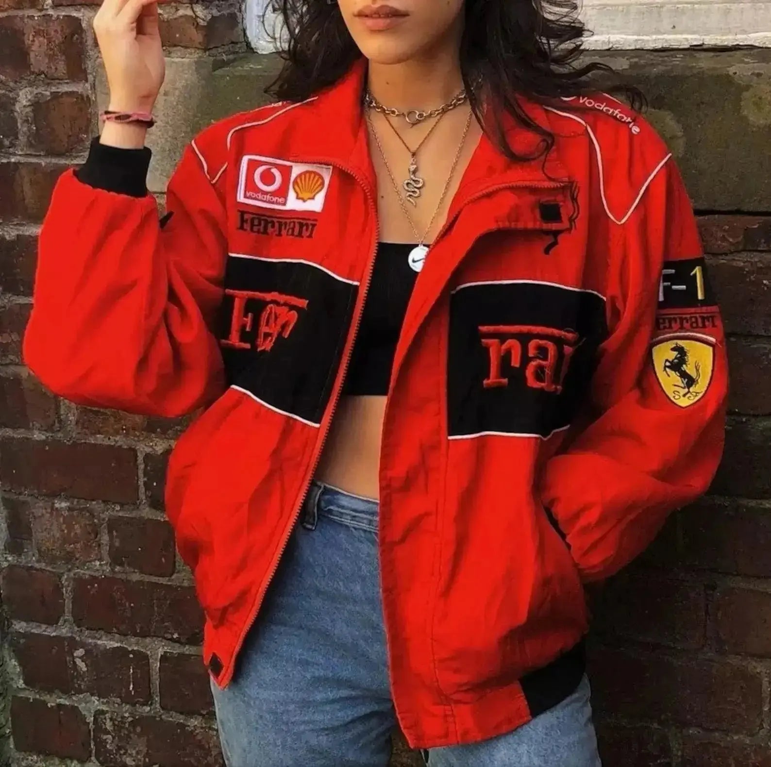 Vintage Ferrari Racing Embroidery Stylish Winter F1 Jacket